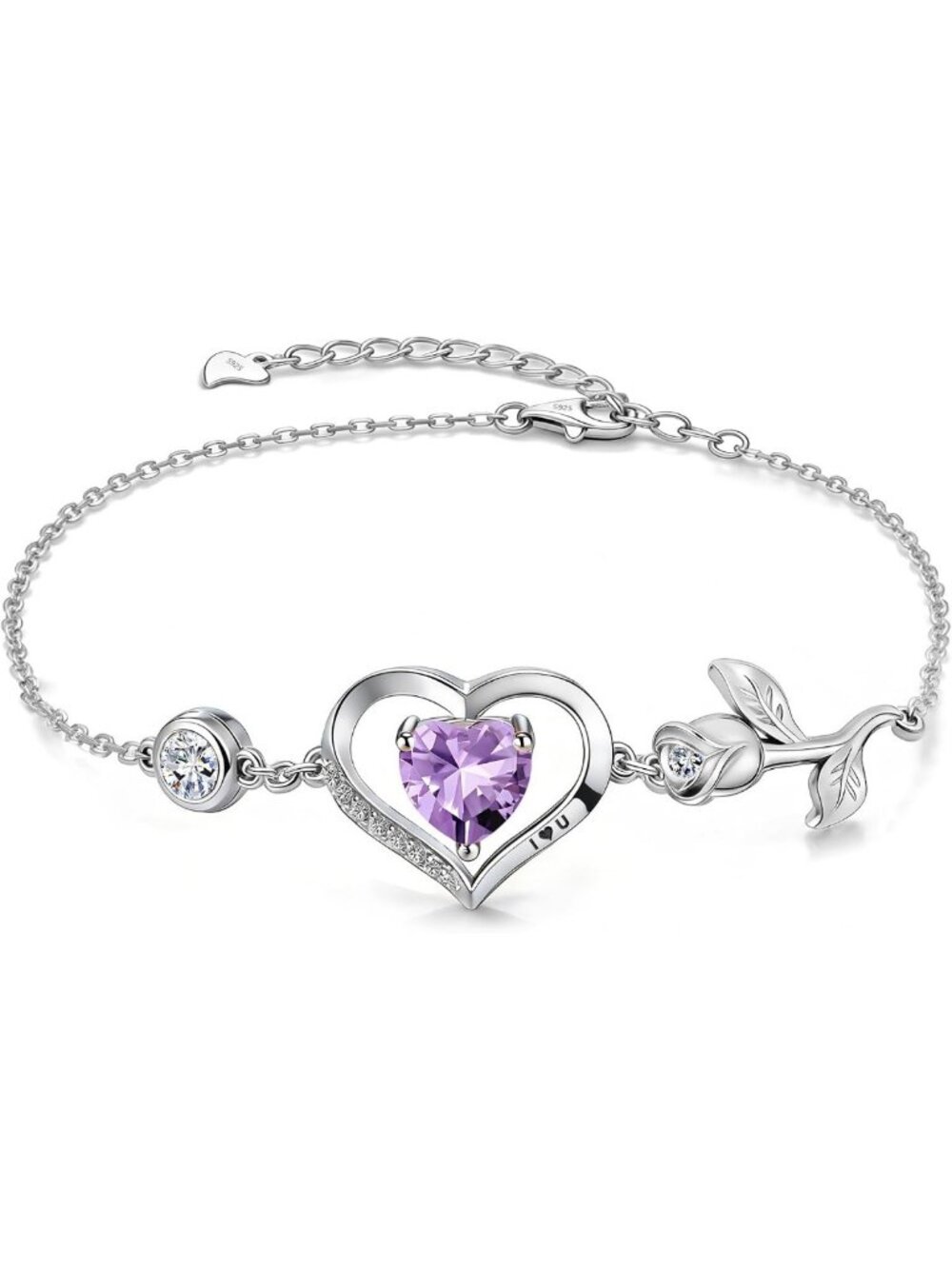 Rose Heart Birthstone Bracelet for Women - Perfect Love Gift, 1CT Sparkling